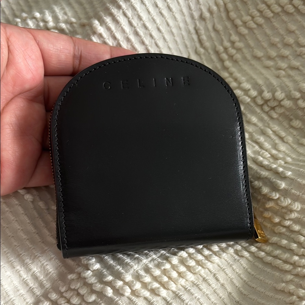 Celine Vintage Black Leather Compact Wallet